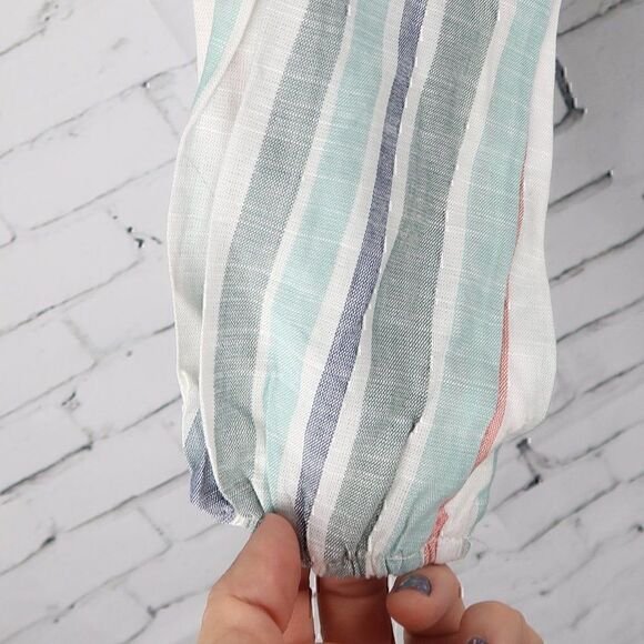 KNOX ROSE MULTI COLOR STRIP V NECK LONG SLEEVE BOHO SMOCK TOP SIZE XS NWT - Picture 7 of 11